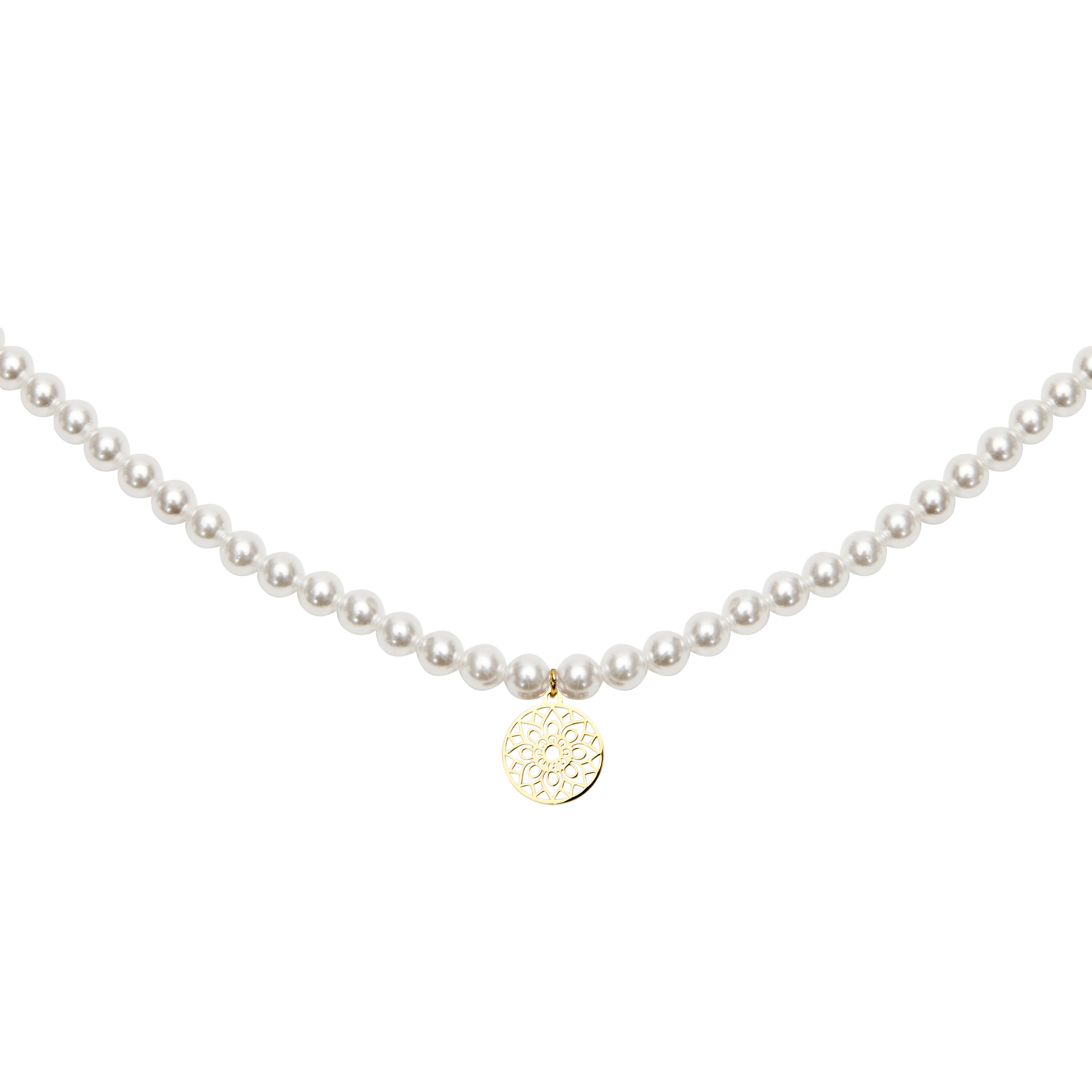 Perlenhalskette mit Symbol - vergoldet - Mandala des Glücks