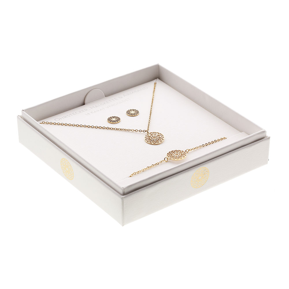 Geschenkset - Halskette-Armband-Ohrstecker - vergoldet -   Mandala des Glücks
