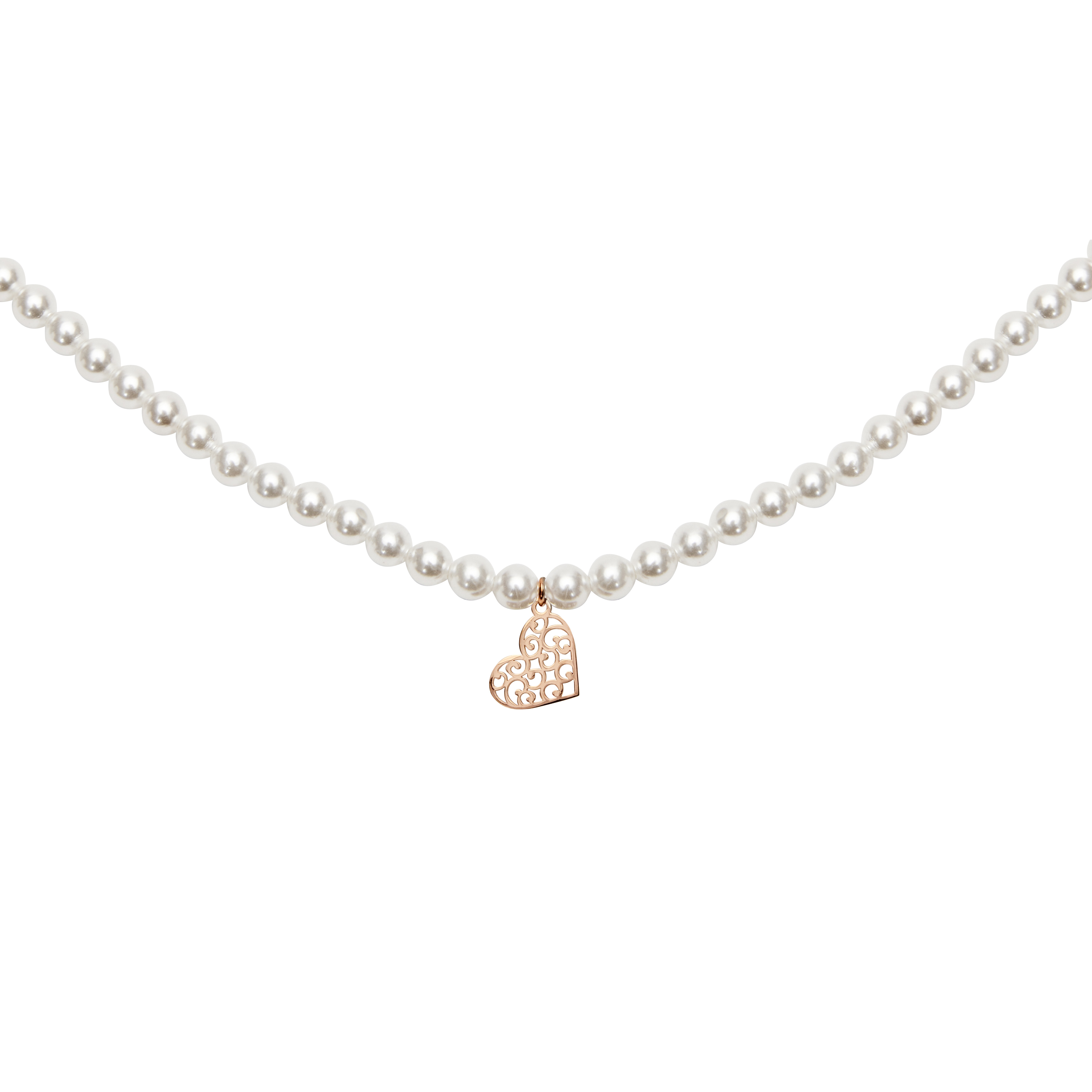Pearl necklace-rosegold pl.-heart
