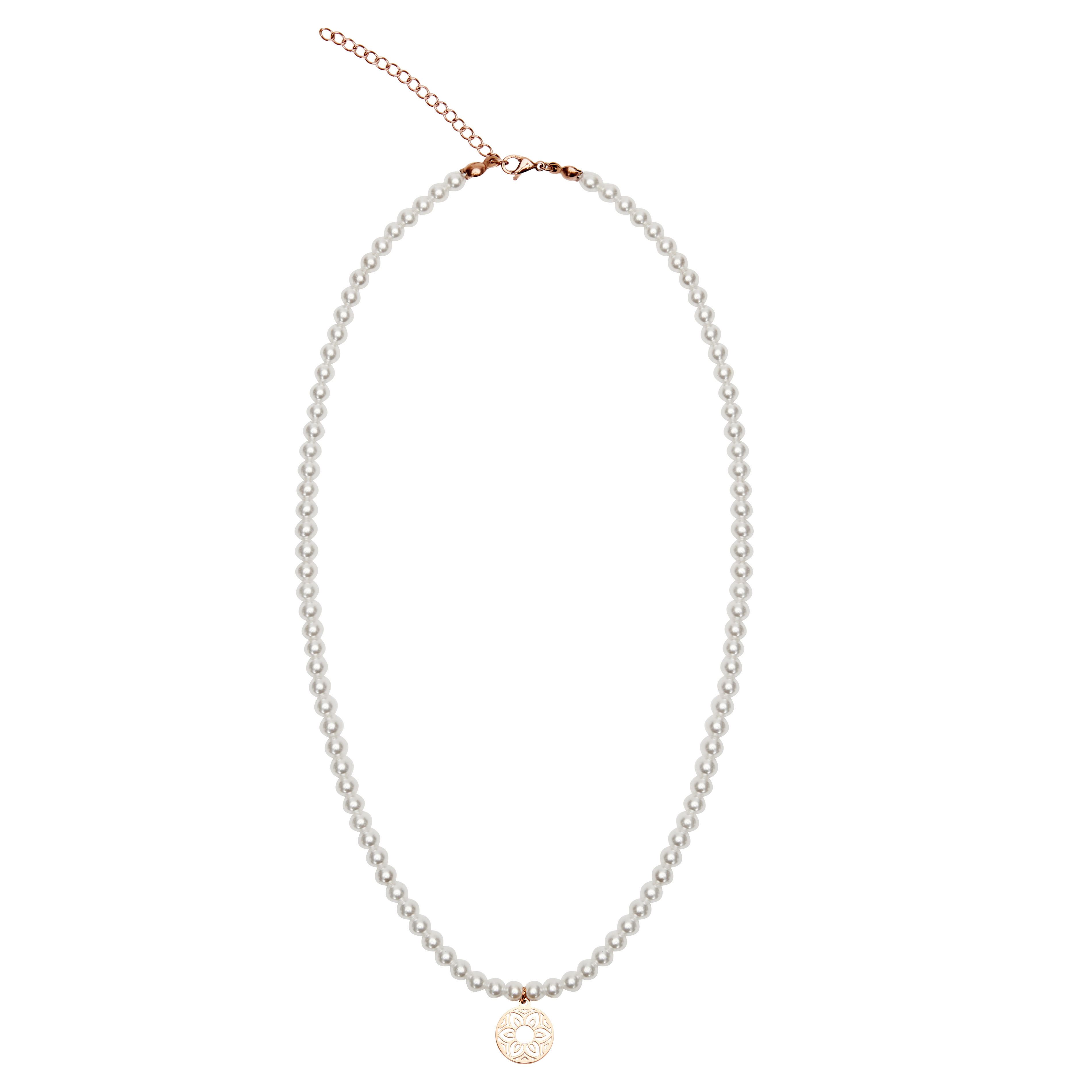Perlenhalskette mit Symbol - rosévergoldet - Mandala der Liebe