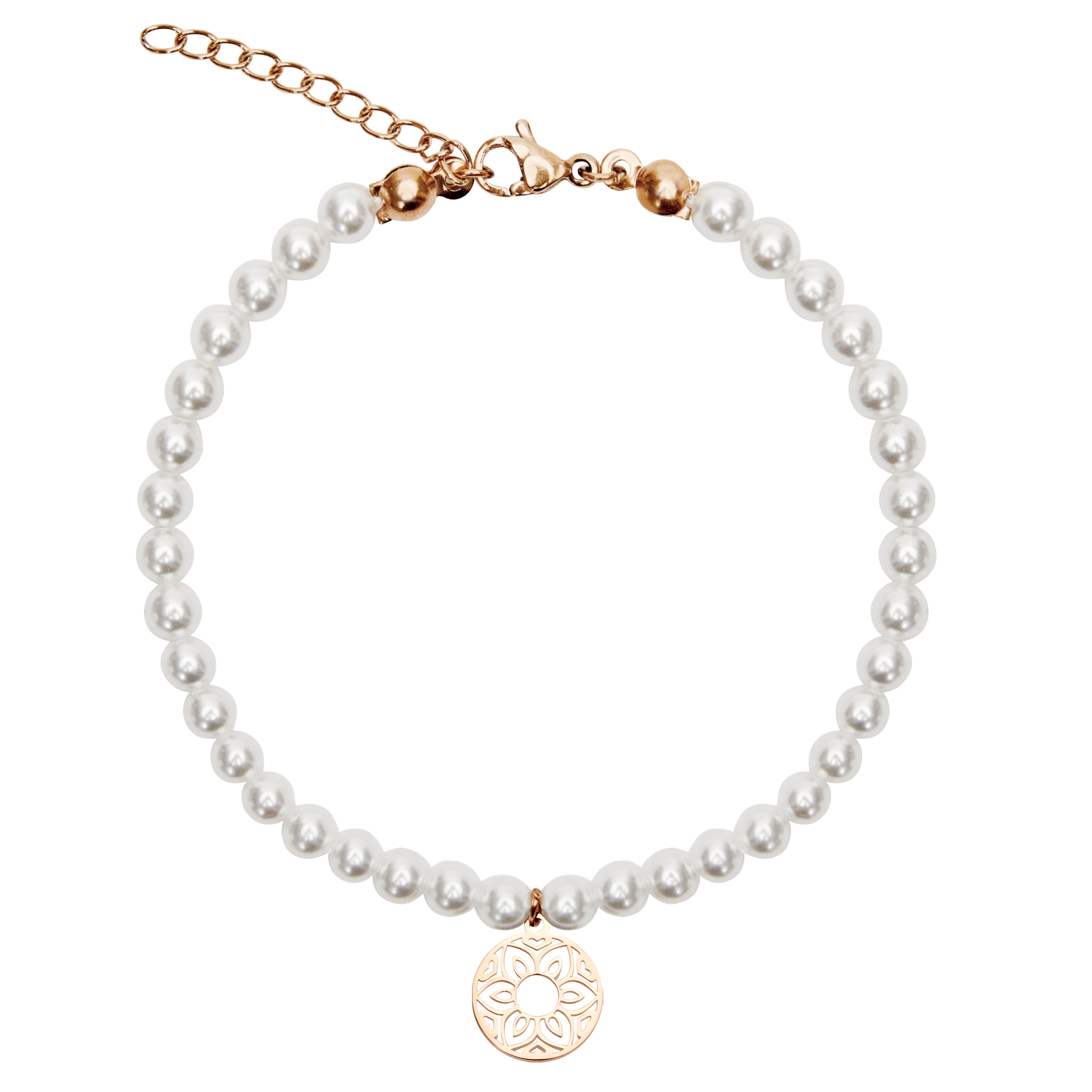 Perlenarmband mit Symbol - rosévergoldet - Mandala der Liebe