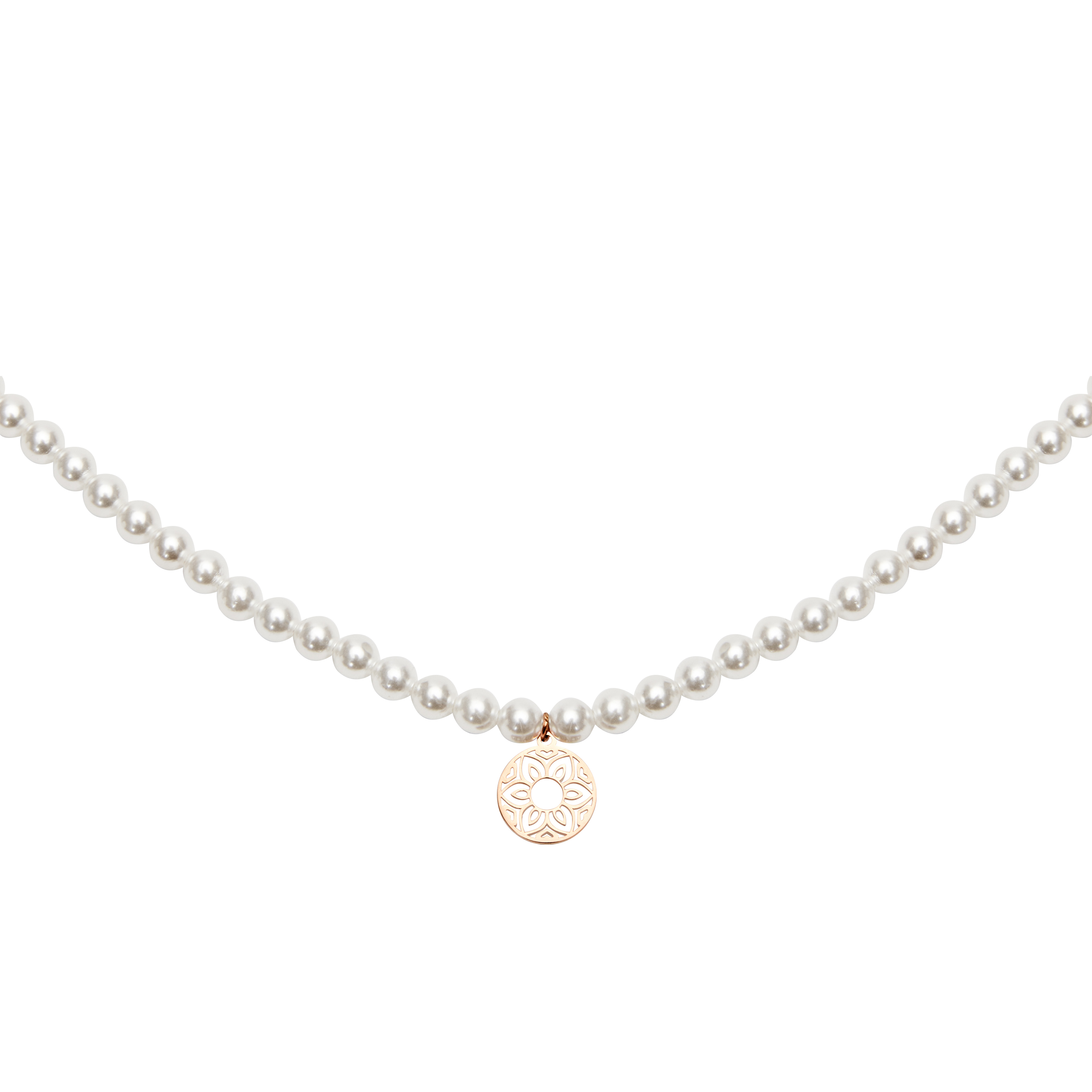 Perlenhalskette mit Symbol - rosévergoldet - Mandala der Liebe