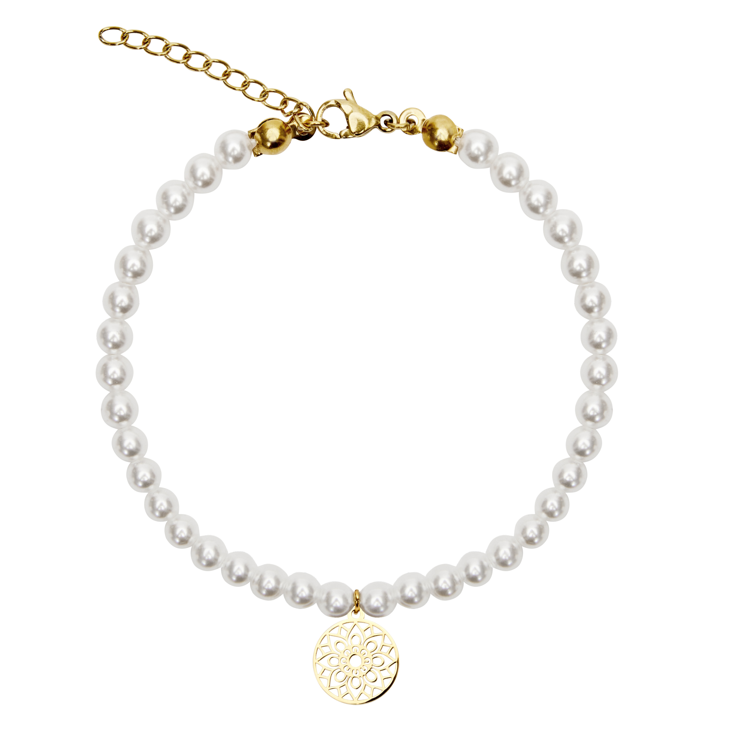 Perlenarmband mit Symbol - vergoldet - Mandala des Glücks