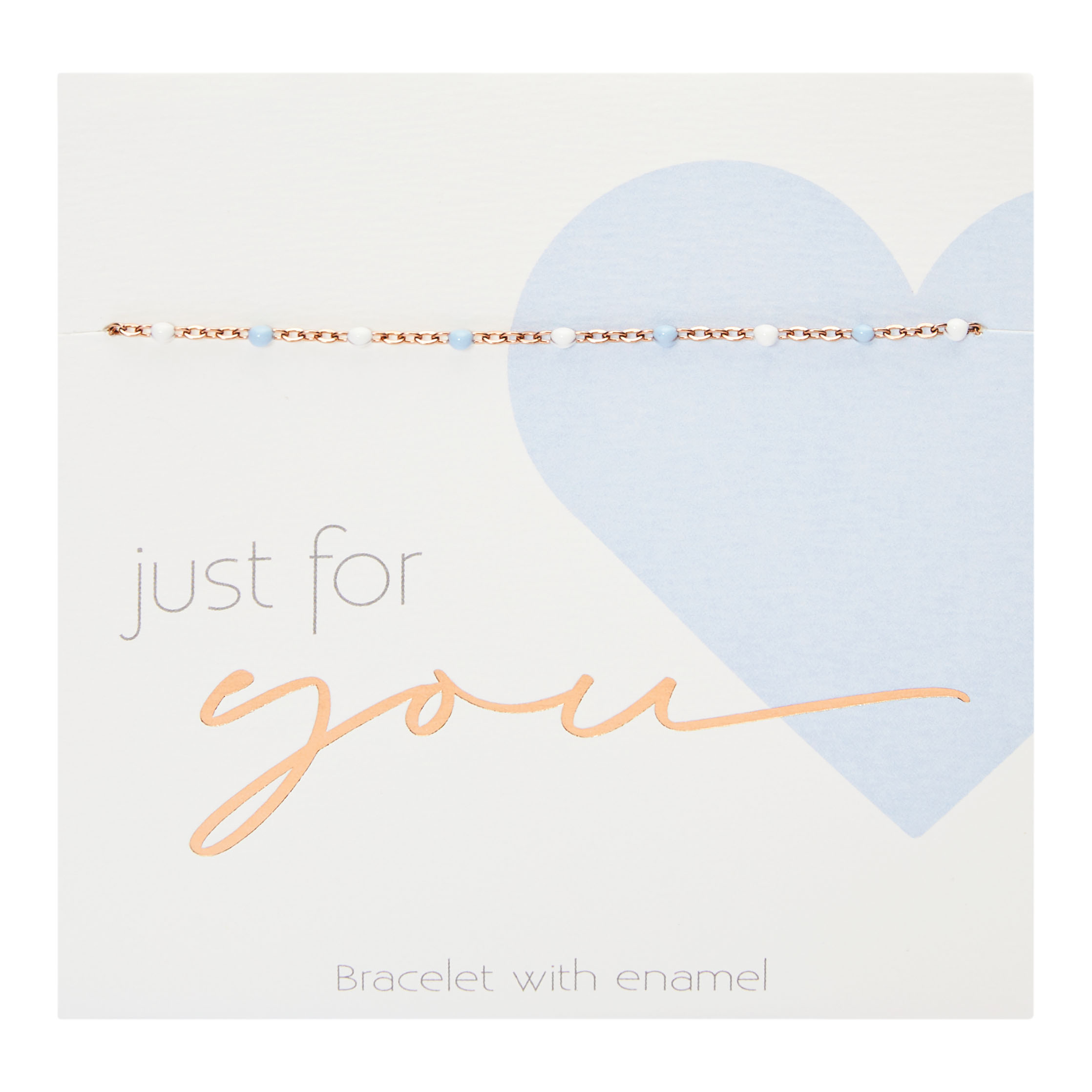Armband - "Just for you" - rosévergoldet - hellblau & weiß