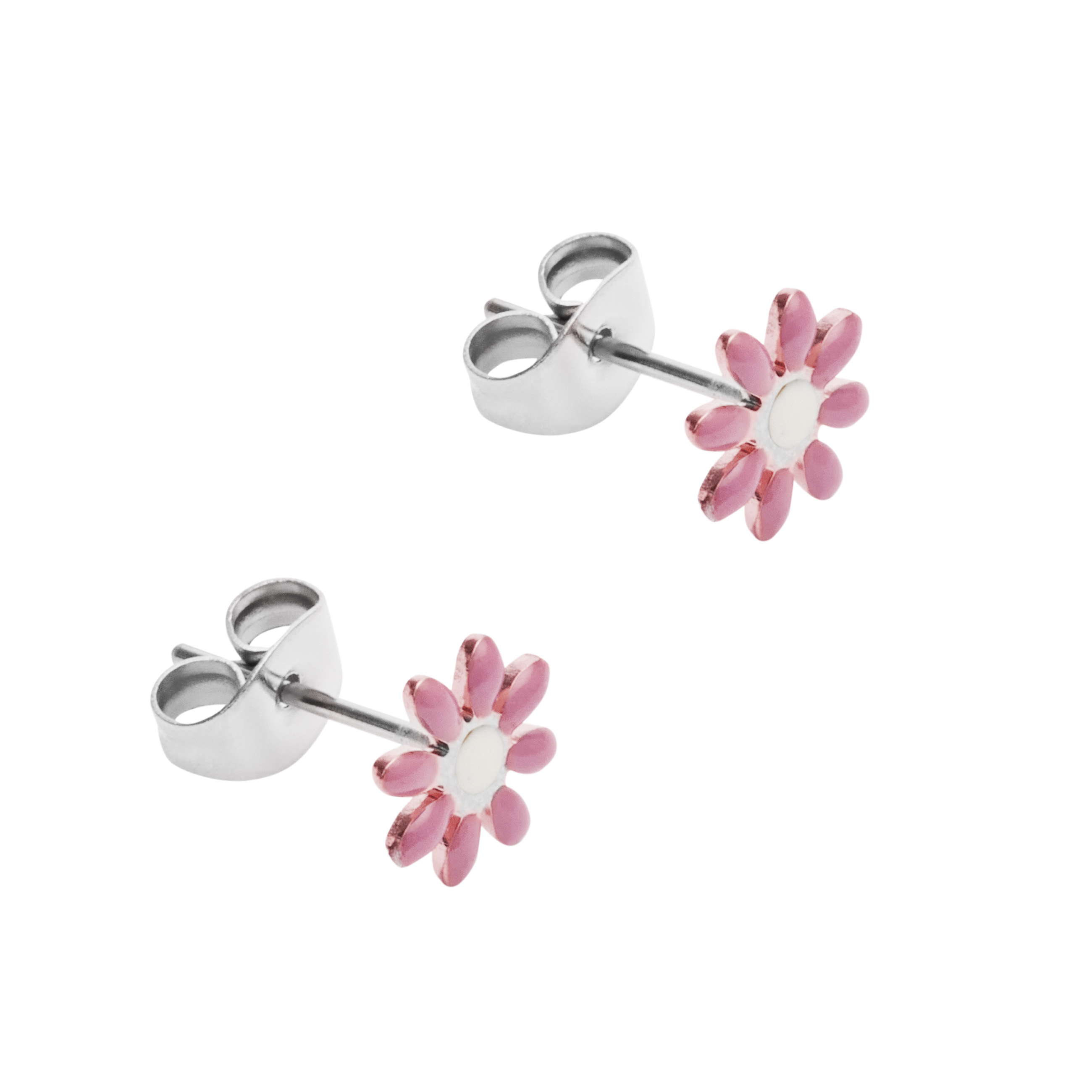 Ear studs-"Flower Power"-stainless steel-pink